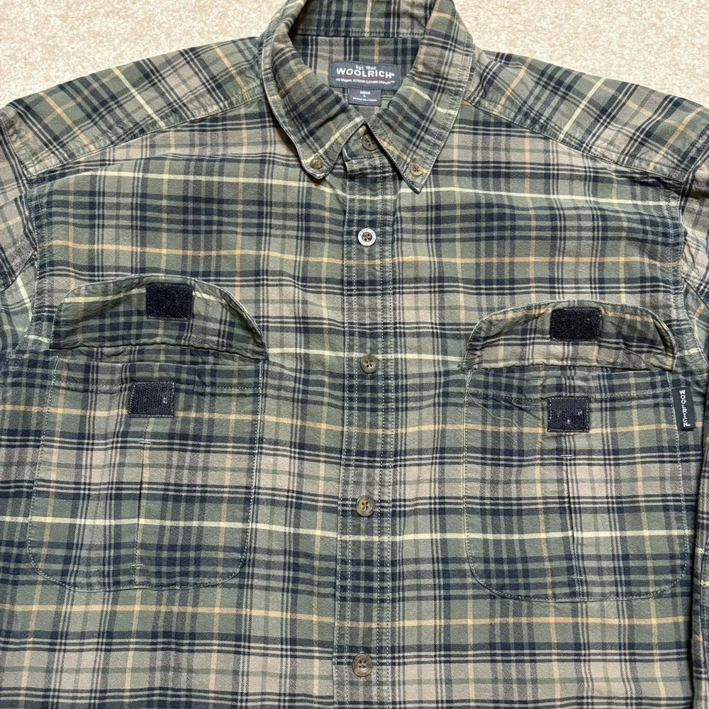 Woolrich Shirt Mens Large Green Plaid Button‎ Front Long Sleeve Outdoor Hiking